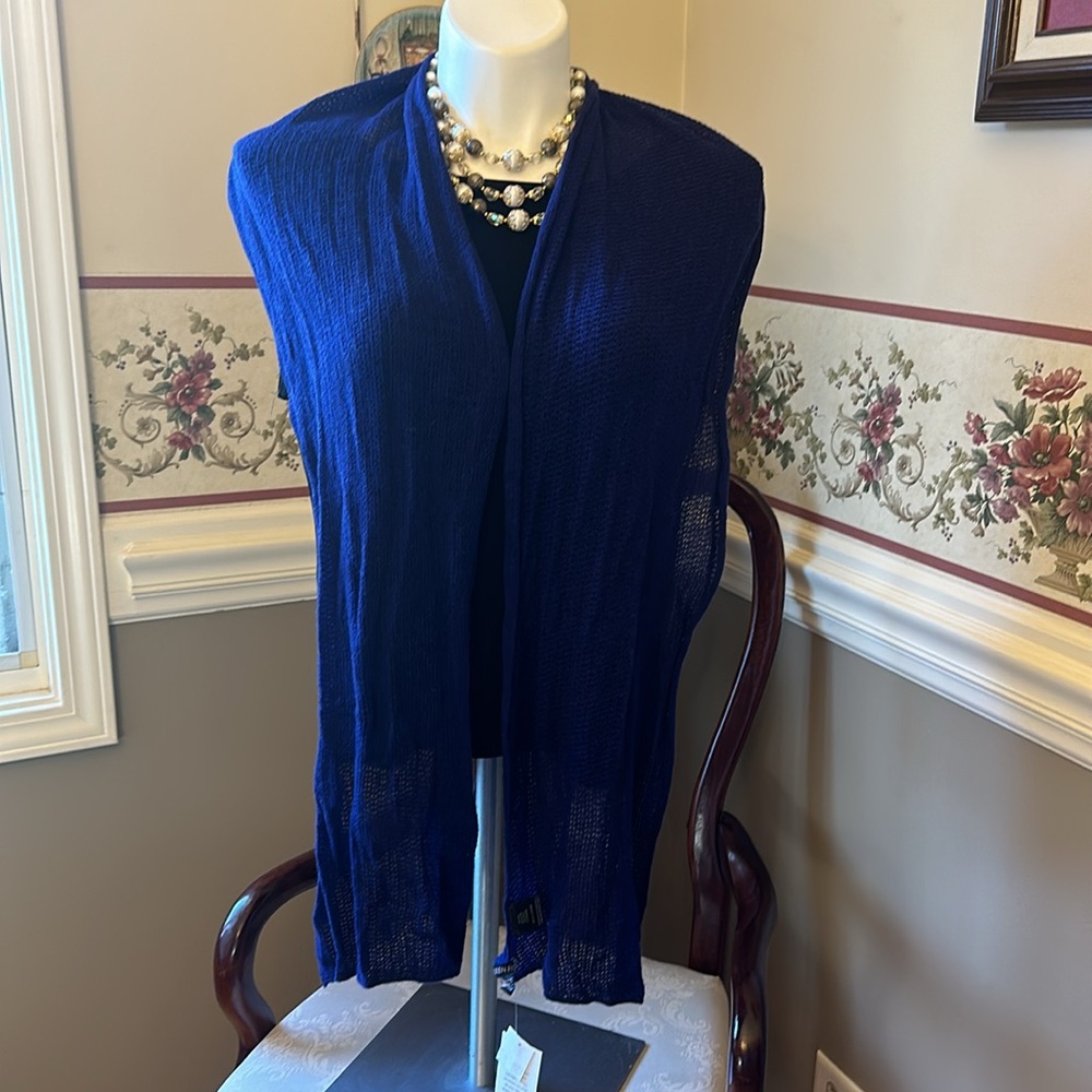 NWT Eileen Fisher royal blue Italian knit wool/cashmere blend scarf - Picture 2 of 10